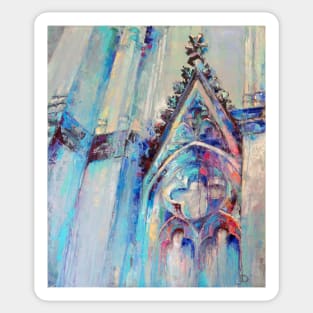 Gothic cathedral. Architectural colorful abstract with graphic silhouette. Oil painting in multicolored tones. Sticker